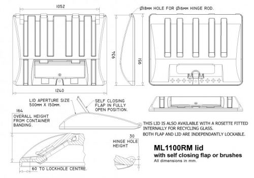 ML1100RM-BSA 1100 Litre Recycling lid with brushes