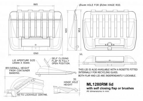 ML1280RM-FLA 1280 Litre Recycling lid with plastic flap